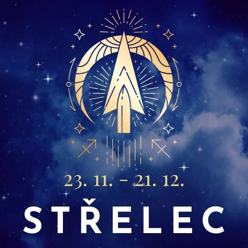 Znak Střelce s daty v pozadí vesmíru