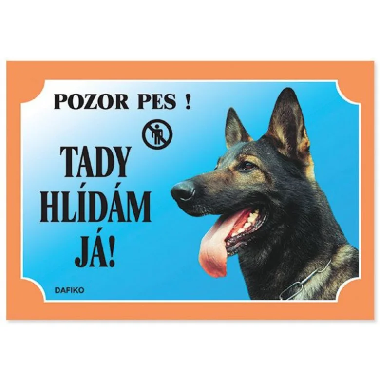 Německý ovčák vlkošedý na varovném štítku