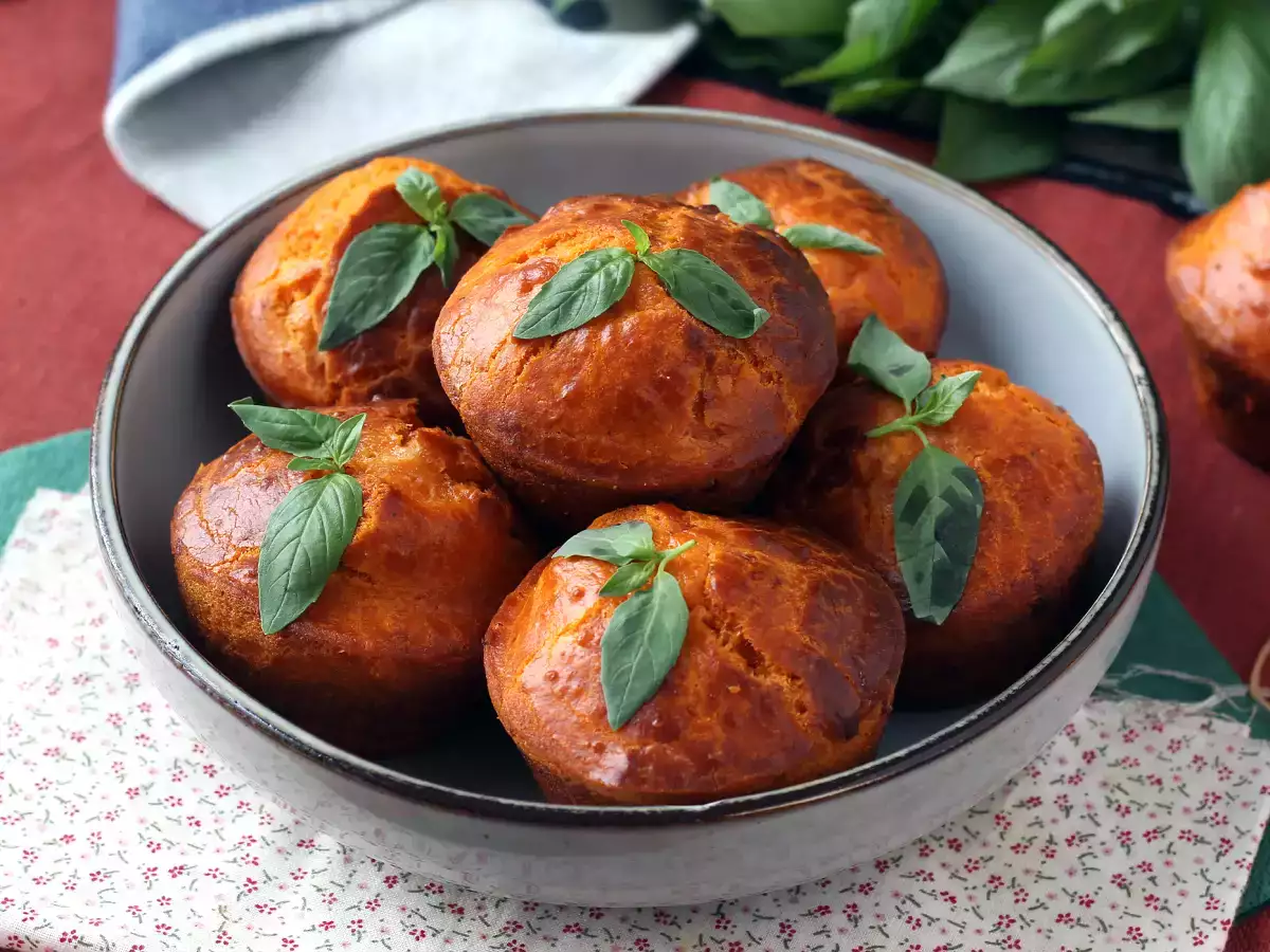Skládka slané muffiny s bazalkou v misku