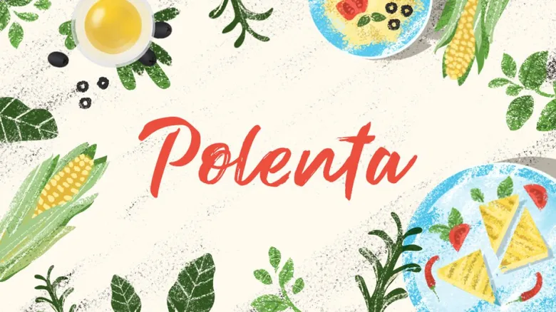 Ilustrace polenty s kukuřicí a čerstvými ingrediencemi