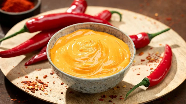 Domácí tatarka s červenými chilli papričkami