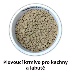 Plovoucí krmivo pro kachny a labutě v miskě