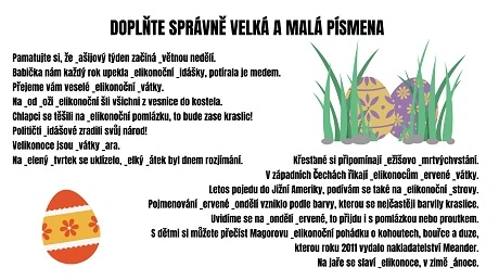 Český easter kvíz s plnitelným textem a ilustracemi.